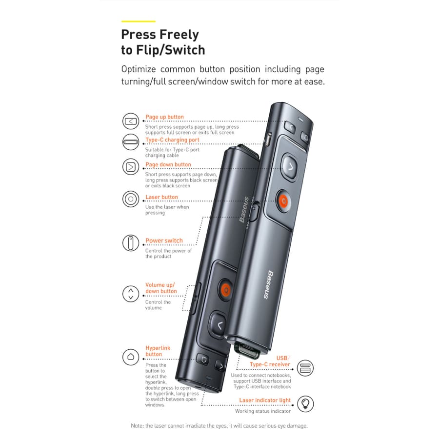 Gadget Store - BASEUS Orange Dot Wireless Presenter Red