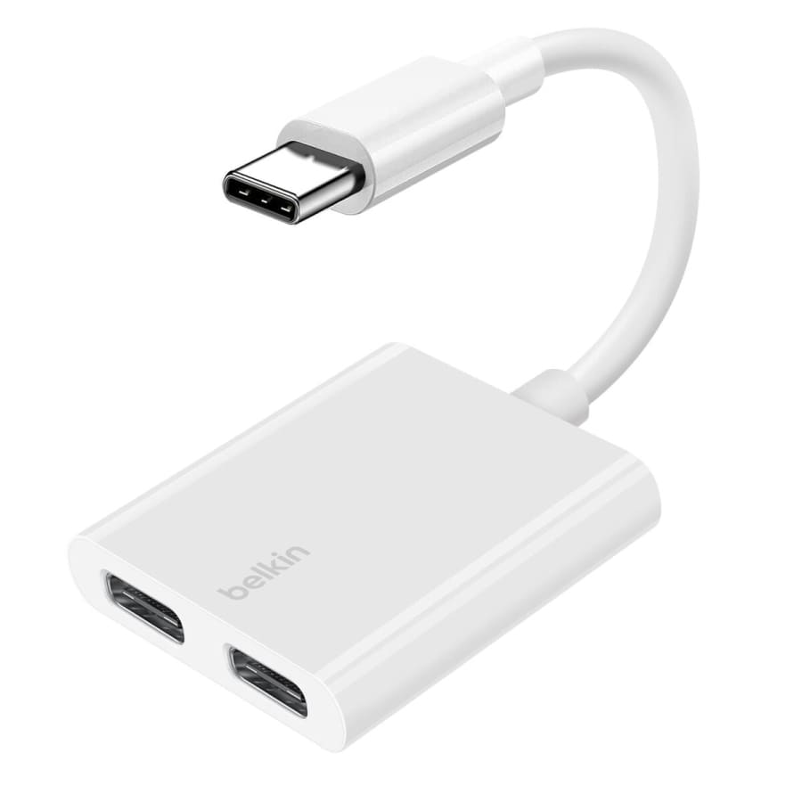 محول Belkin USB-C للصوت والشحن – منفذين USB-C، شحن سريع 60