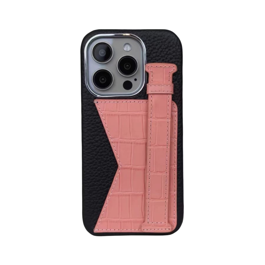 Gadget Store- GS Black Cover Genuine Togo Leather with Pink
