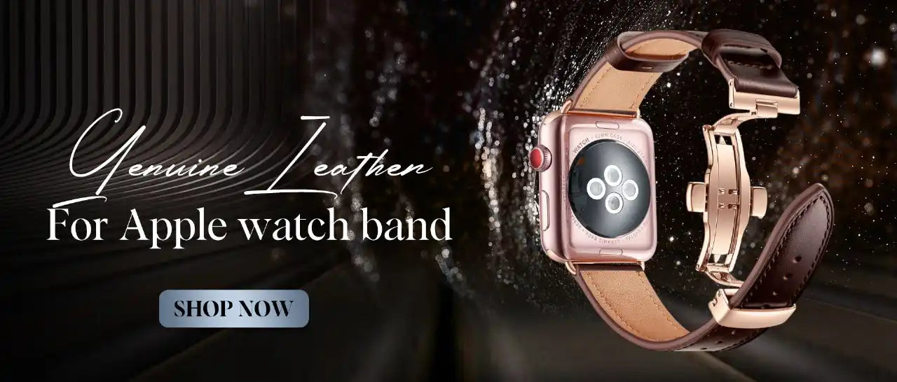 ساعة آبل من الذهب الوردي مع حزام من الجلد الطبيعي البني وقفل نشر من الذهب الوردي.